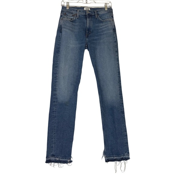 Agolde Denim - AGOLDE Lyle Low Rise Slim Jeans 5-Pocket Raw Hem Light Wash Stretch Size 27